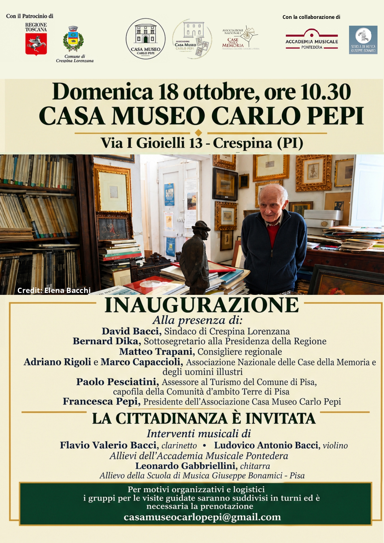 Inaugurazione Casa Museo Carlo Pepi e intitolazione al fondatore 18 ottobre 2026